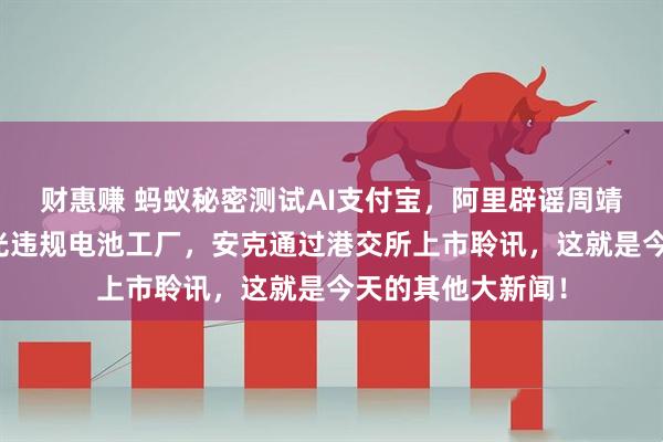 财惠赚 蚂蚁秘密测试AI支付宝,阿里辟谣周靖人离职,央视曝光违规电池工厂,安克通过港交所上市聆讯,这就是今天的其他大新闻!